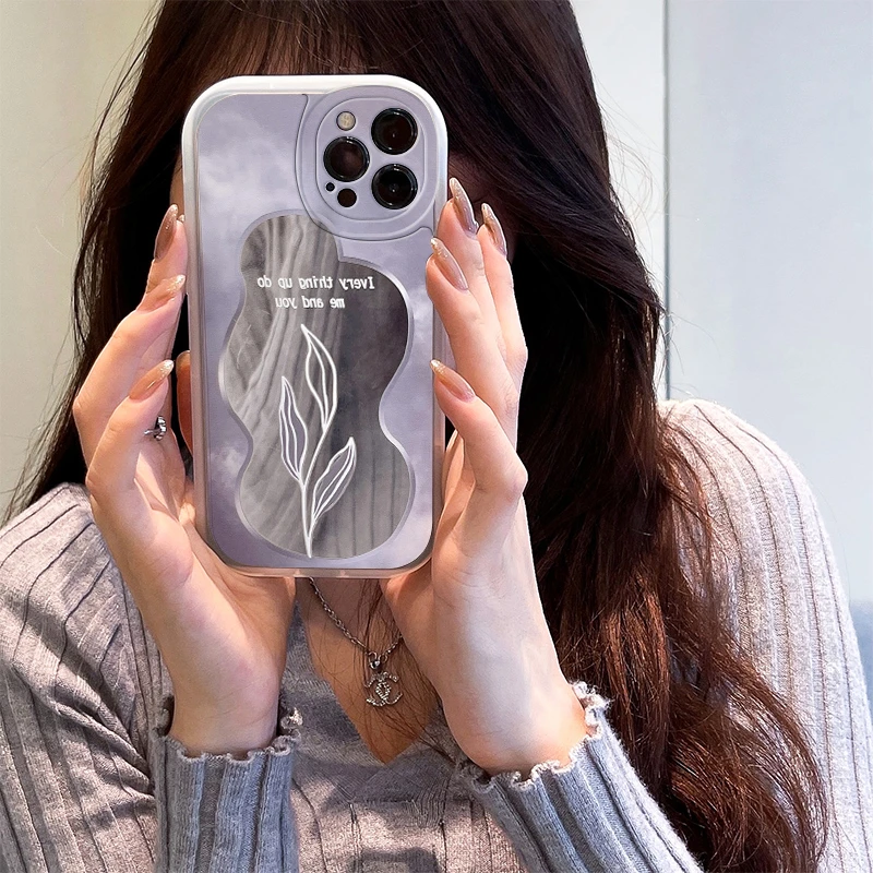 【苹果/华为/荣耀/OPPO/vivo/小米】ins三叶花补妆镜面 防摔软壳