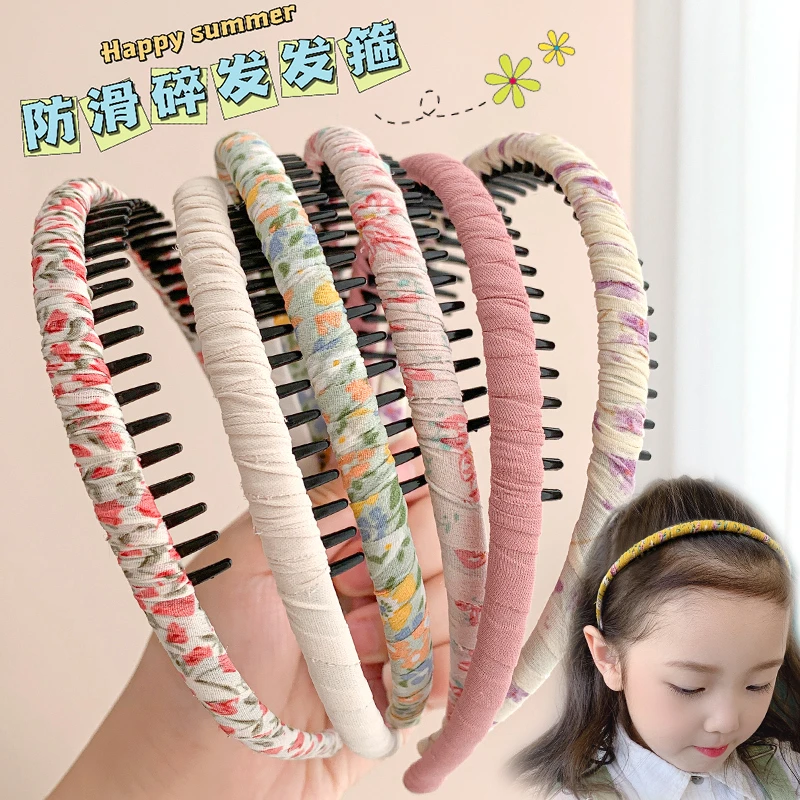 女童带齿防滑头箍碎花布艺发箍新款百搭发箍气质发卡韩版发捆发饰