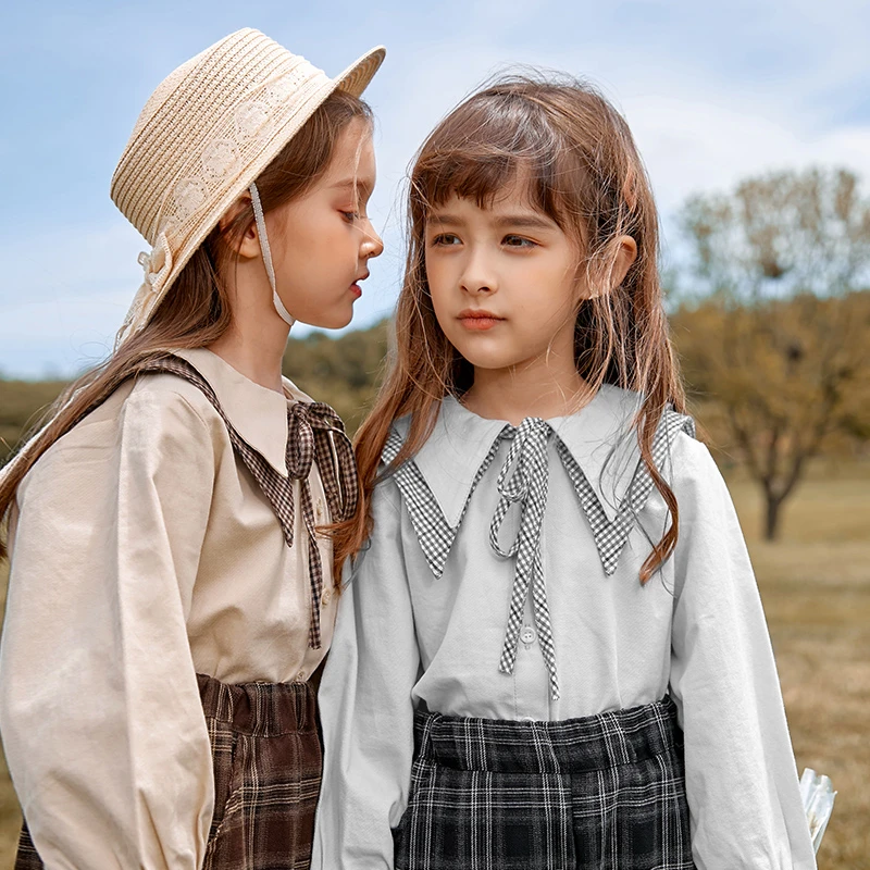 女童长袖衬衫女宝宝衬衣春秋款2022新款儿童娃娃衫打底上衣潮