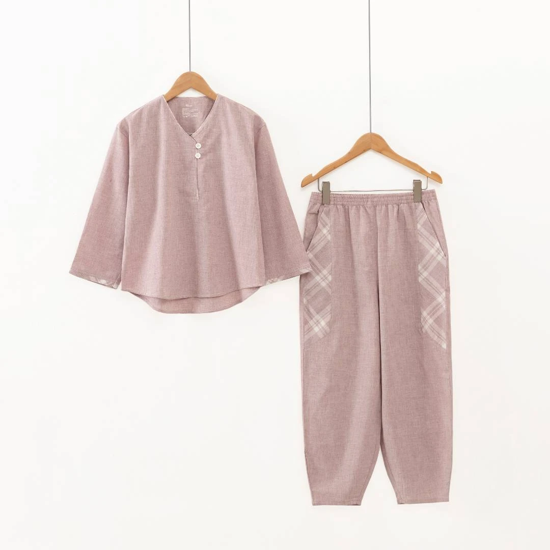 宜色家中华彩棉情侣款休闲宽松睡衣女套装春秋家居服套装断码捡漏