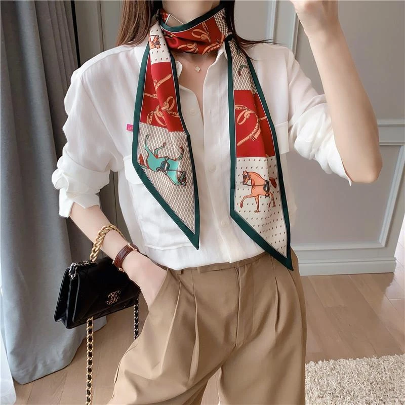 丝巾发带女腰带小长条百搭仿真丝夏季薄款复古头巾欧美风领巾批发