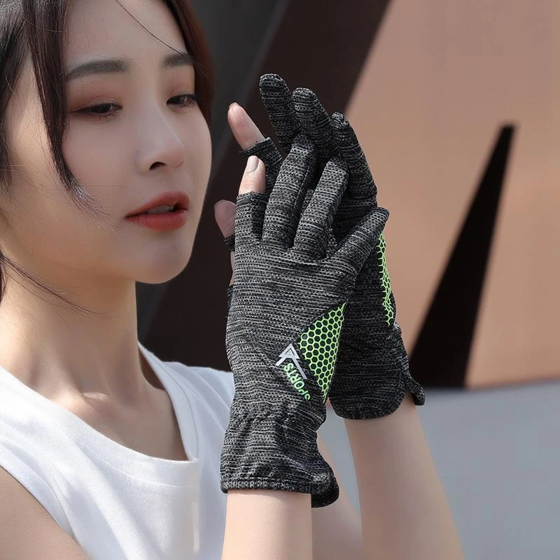 防晒手套女款露二指薄款防紫外线夏天透气运动开车防滑骑行冰速干