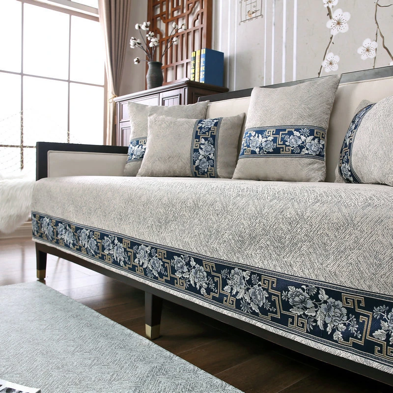 新中式沙发垫子高端雪尼尔 简约现代四季薄款防滑沙发坐垫套罩巾