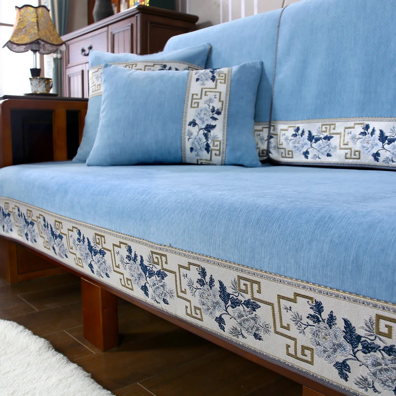 新中式沙发垫四季垫雪尼尔简约现代防滑 沙发坐垫靠背扶手巾定做