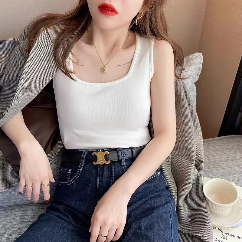 吊带背心女春夏季新款方领内搭无袖美背纯欲甜辣妹外穿上衣打底衫
