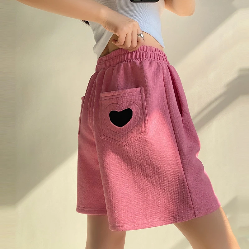 大码粉色短裤女夏季宽松直筒休闲裤子运动girl热辣出街显瘦百搭