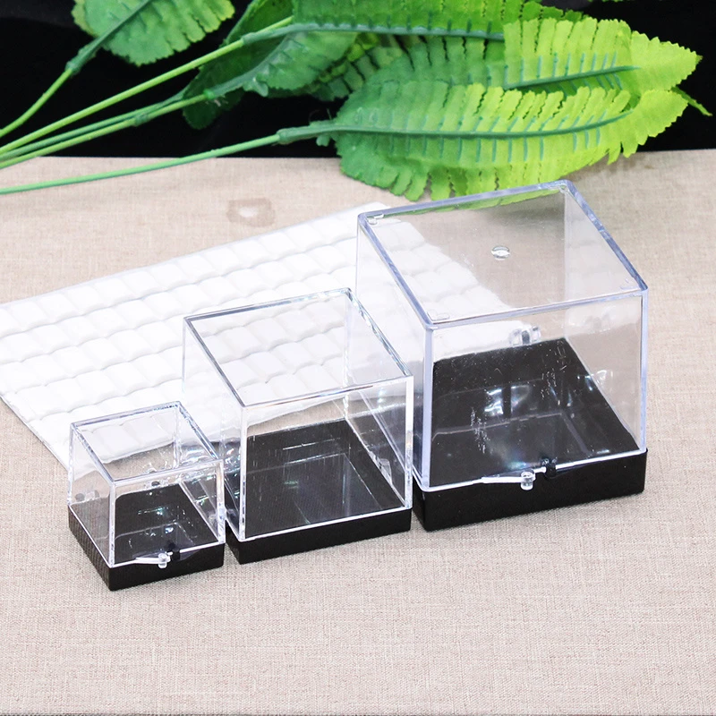 时玖天然水晶石矿物标本收纳盒亚克力猫矿盒子支架带盖正方形