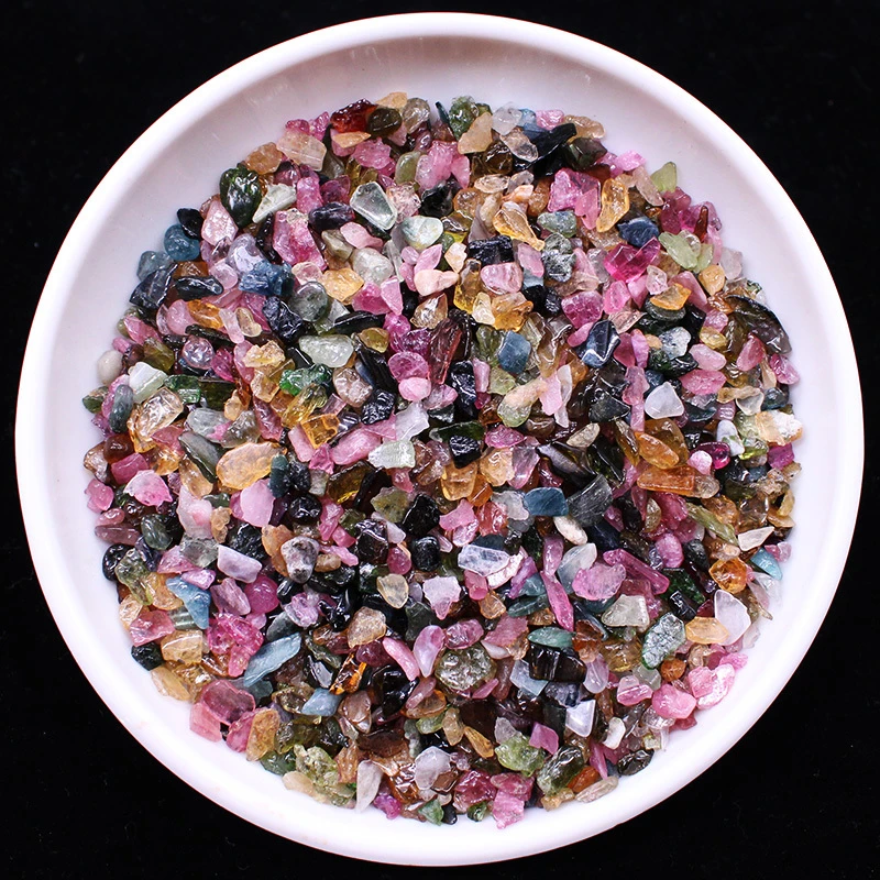 时玖碧玺碎石摆件彩色水晶碎石水晶石原石毛料花瓶装饰美甲石头