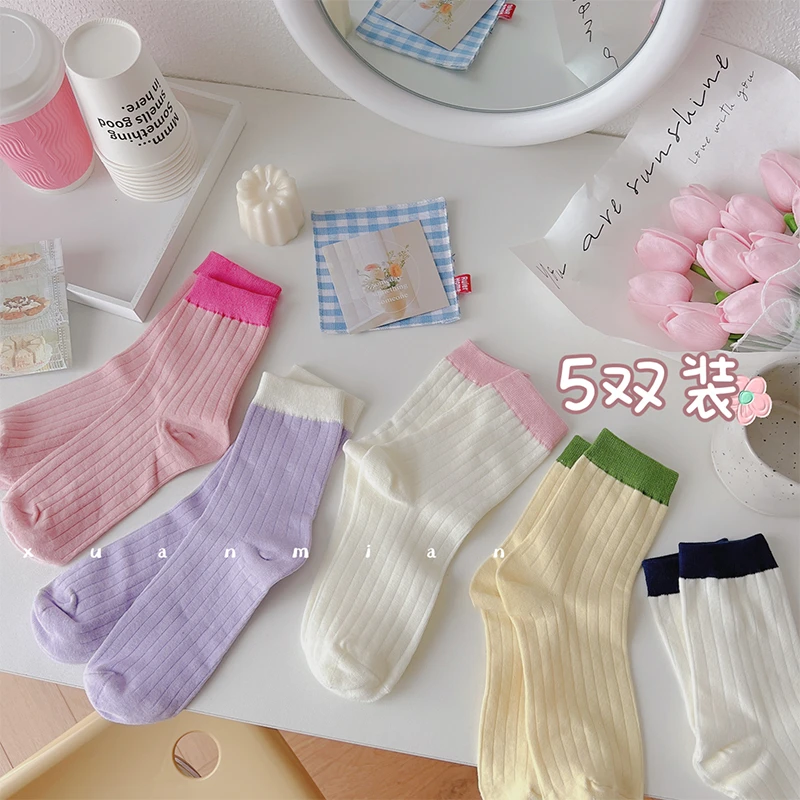 甜美糖果色袜子女中筒袜夏季薄款ins潮春天韩国日系运动夏天长袜