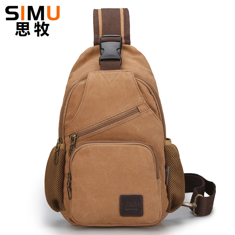 SIMU/思牧新款男士斜挎帆布包韩版潮包大容量斜跨包胸前包户外包
