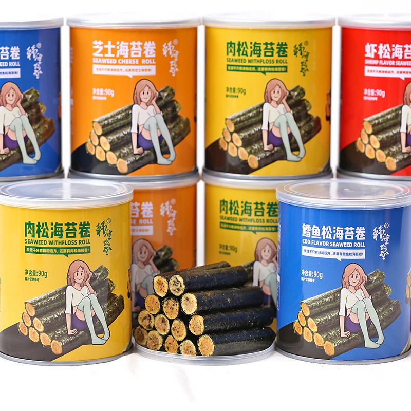 韩海妈妈海苔卷肉松海苔夹心卷罐装芝士夹心脆虾松卷儿童零食小吃