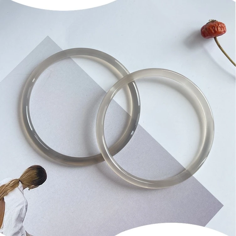 天然烟紫叮当镯冰玉髓玛瑙烟灰手镯古风国风圆条美人镯少女款