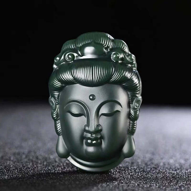 新疆天然和田玉观音青玉吊坠菩萨塔青玉坠苏工雕刻牌子玉佩项链