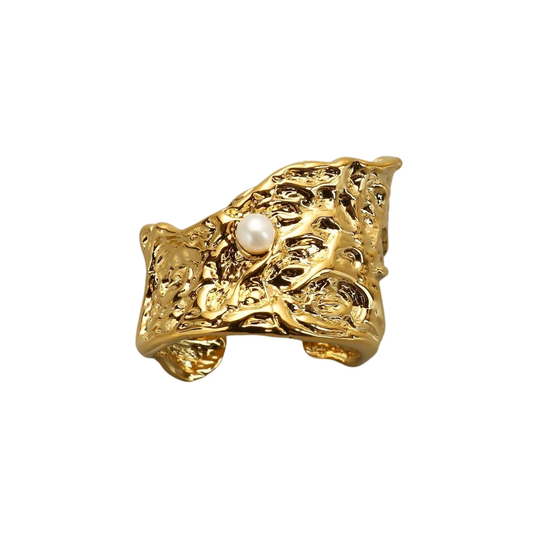 铜合金戒指 欧美时尚复古不规则褶皱凹凸几何形可调节戒指 JZ037