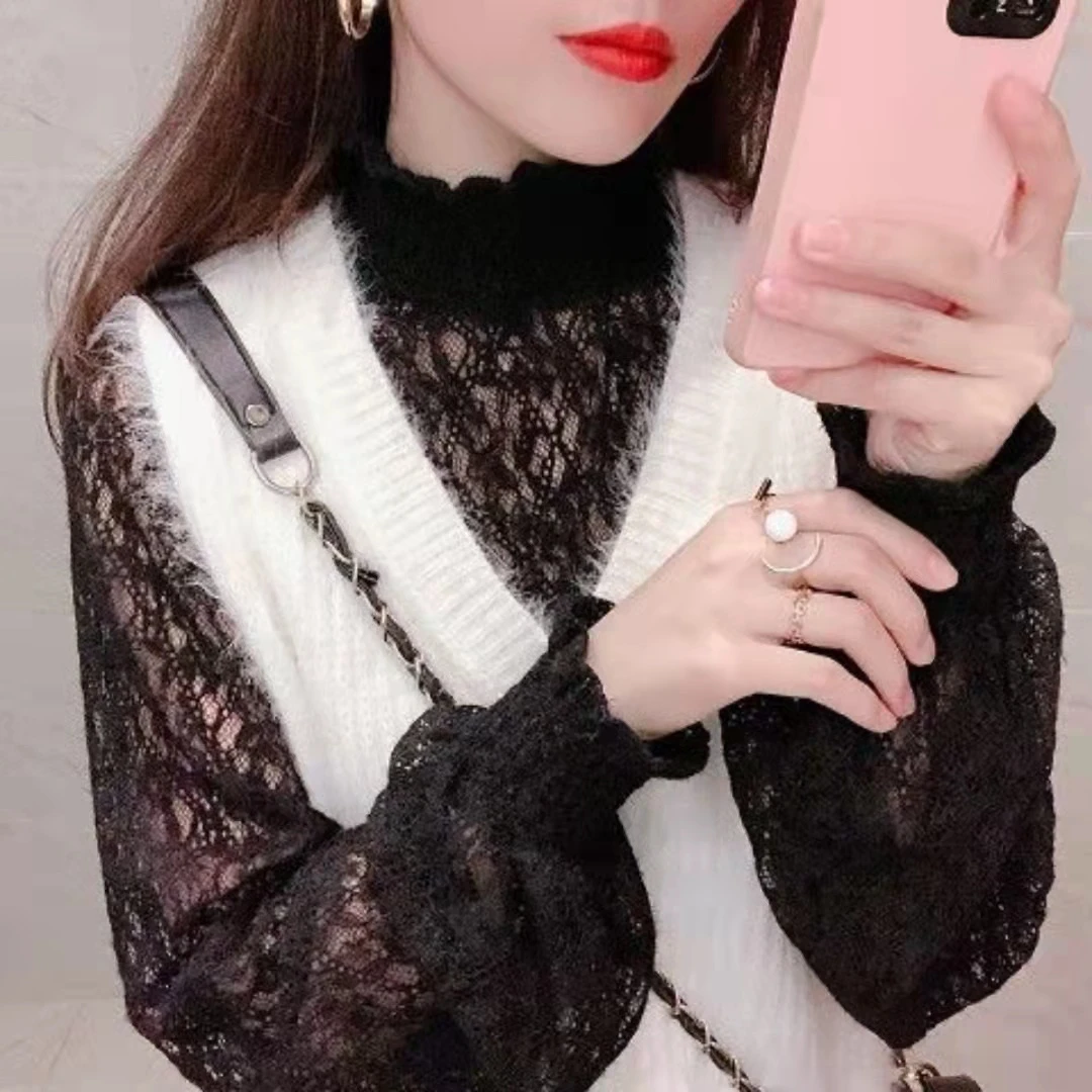 秋冬款貂绒蕾丝打底衫女内撘打底2160（单独打底衣）