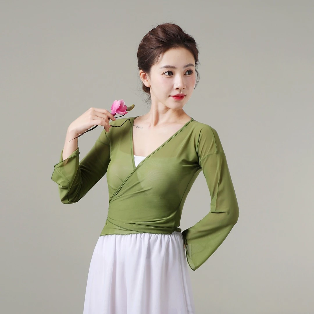 舞蹈纱衣练功服短款小衫系带女成人古典舞现代舞服装古典舞服
