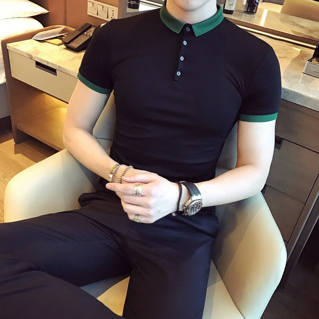 夏季新款短袖polo衫男薄款韩版修身拼色翻领t恤休闲潮流穿搭潮牌