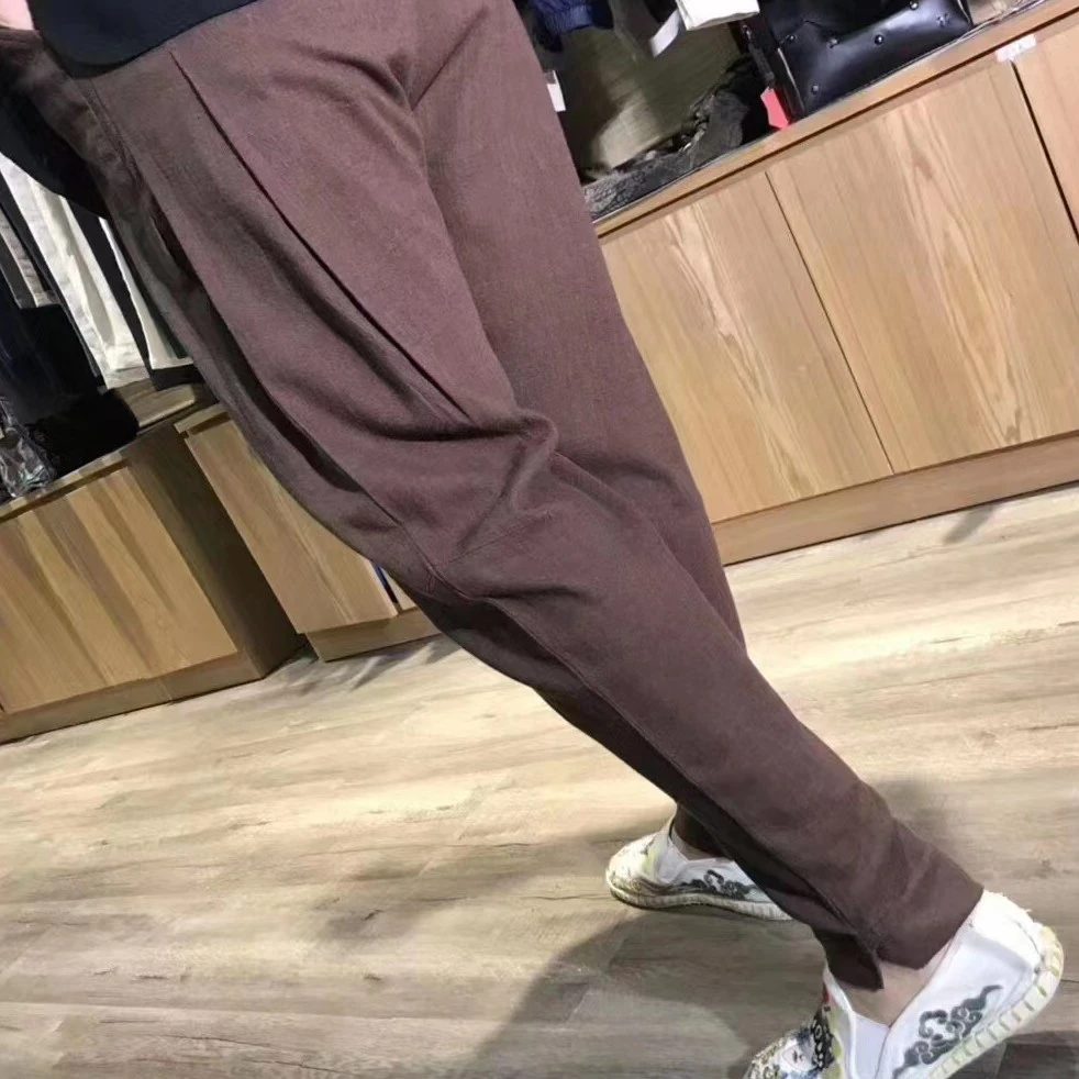 蒙鲤国风男士168012夏季棉麻哈伦裤宽松休闲直筒