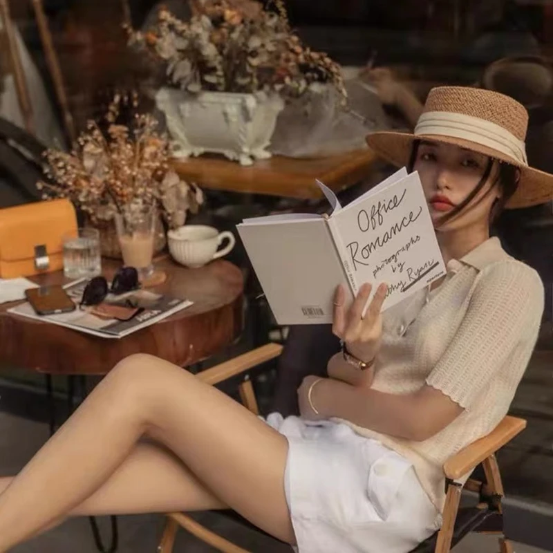 ins风草帽女夏季沙滩遮阳帽草编防晒帽复古礼帽网红平顶法式帽子