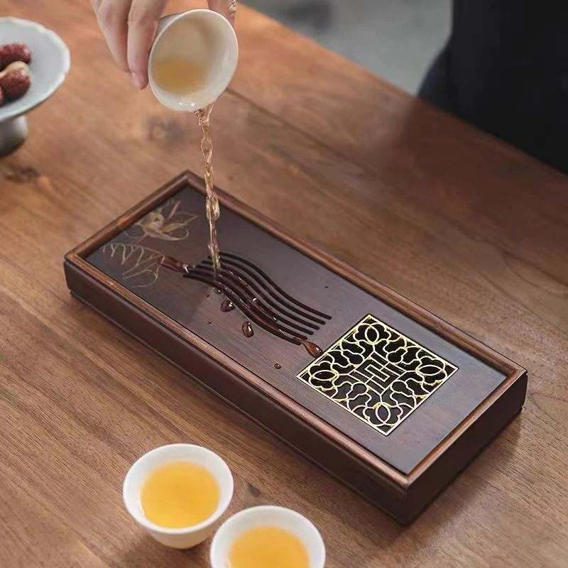 家用茶盘 竹制日式休闲办公小茶盘 长方形创意储水现代简约干泡盘