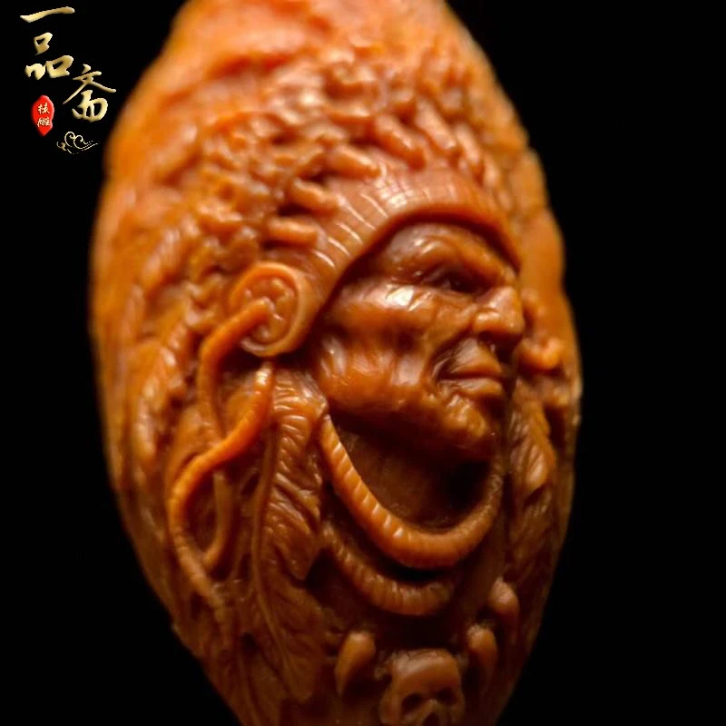 印第安酋长橄榄核单籽核雕高端吊坠挂件纯手工雕刻精雕文玩手把件