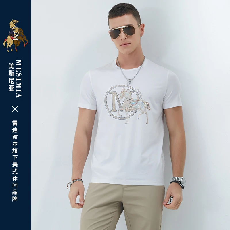 雷迪波尔/美斯尼亚男士时尚休闲烫钻圆领短袖T恤7075