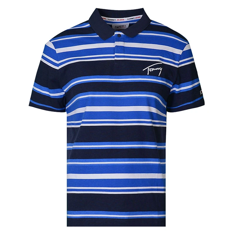 TOMMY HILFIGER汤米希尔费格男士休闲夏季短袖POLO衫条纹翻领半袖