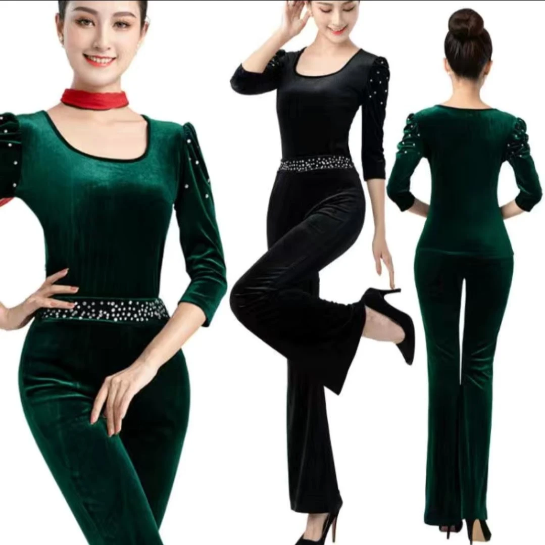 形体服金丝绒秋冬款新款礼仪训练服导师培训暗扣修身舞蹈服套装