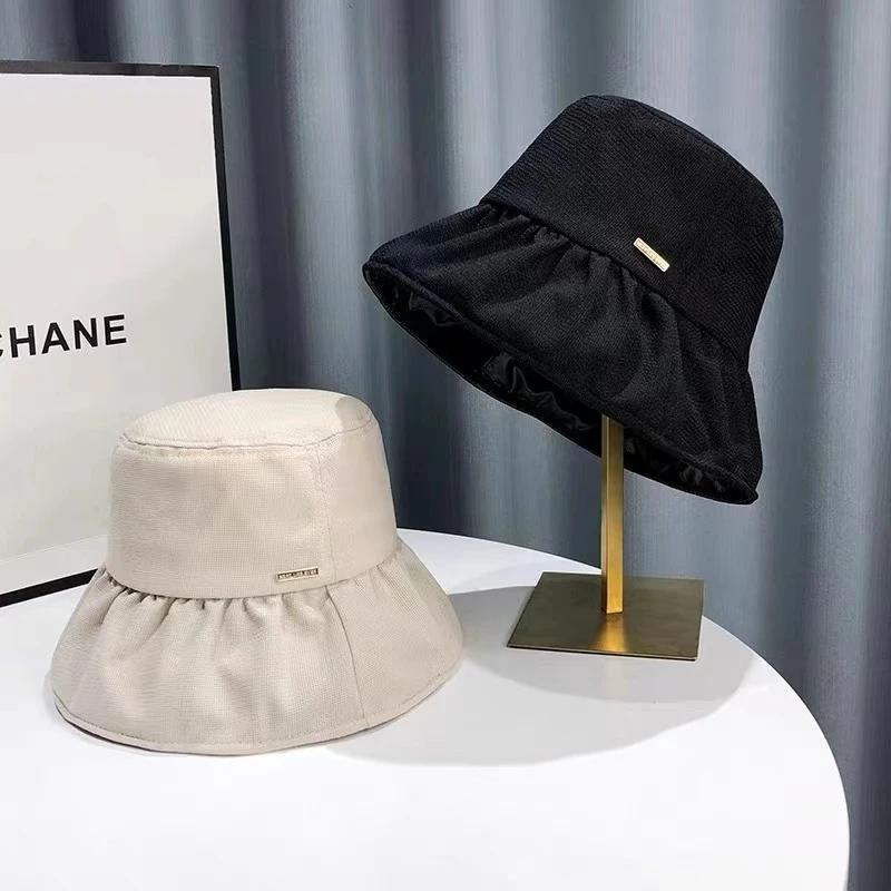 晴子Studio~赫本风大帽檐黑胶渔夫帽遮脸防晒百搭显小遮阳帽子ins