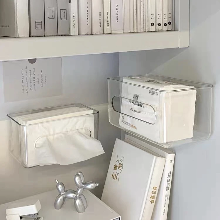 日式壁挂纸巾盒抽纸洗脸巾收纳盒亚克力透明餐巾纸盒卫生间免打孔