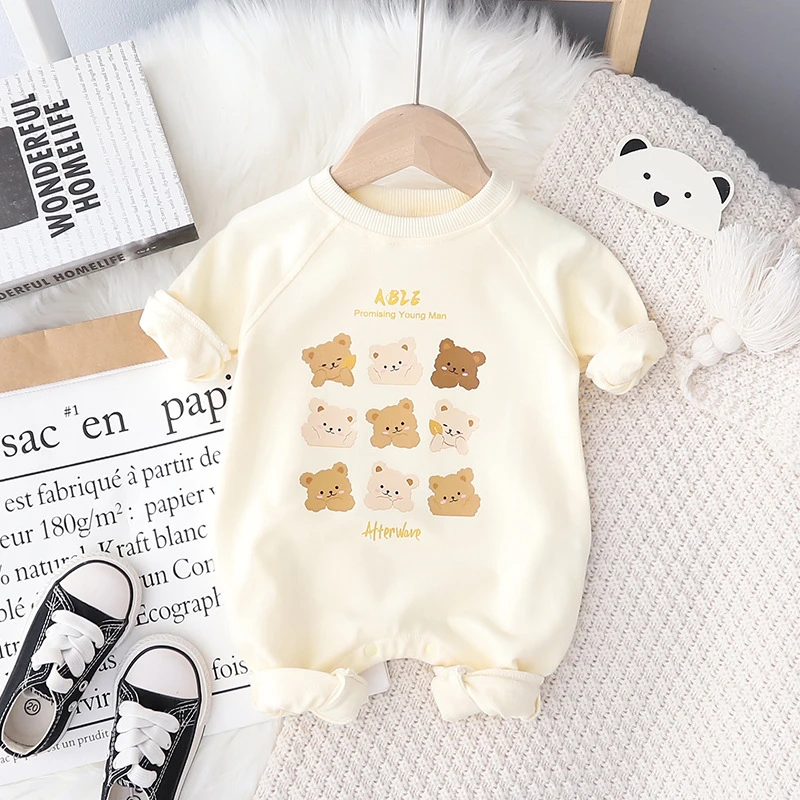 2023春季韩版宝宝爬服 婴儿外出洋气连体衣 可爱小熊哈衣一件代发