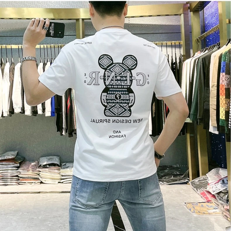 男士短袖t恤修身个性2025夏季新款丝光棉印花时尚圆领半袖体恤男