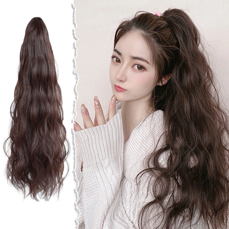 水波纹长款假发马尾仿真发蓬松丝气质抓夹式马尾假发假发片高辫子