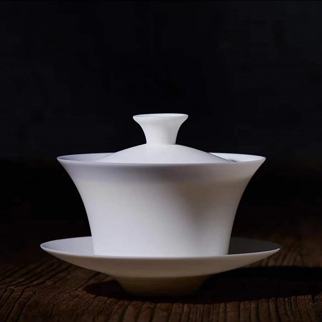 【招牌盖碗】超薄胎素烧盖碗茶杯三才茶盖碗高档悬停茶盖碗白瓷茶碗