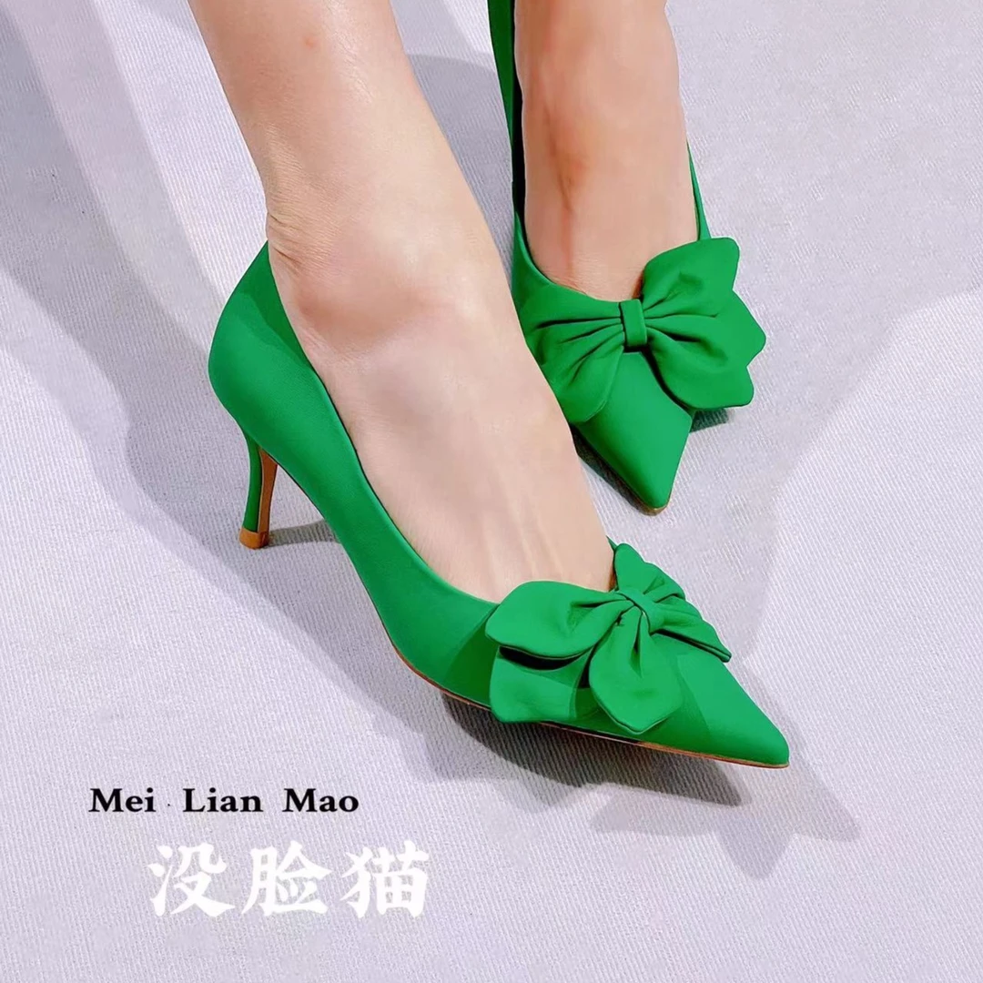 没脸猫时尚气质潮流百搭舒适尖头女士浅口高跟鞋6505-11