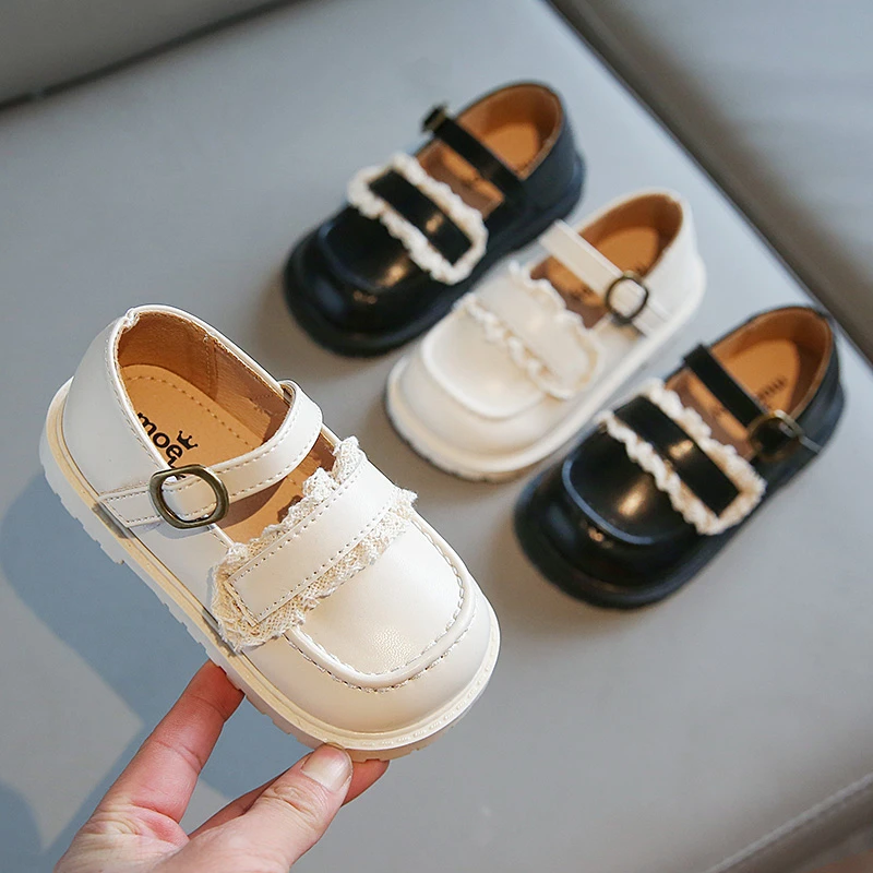 2023夏季新款蕾丝花边女童皮鞋简约软底小皮鞋女宝宝中小童鞋子潮