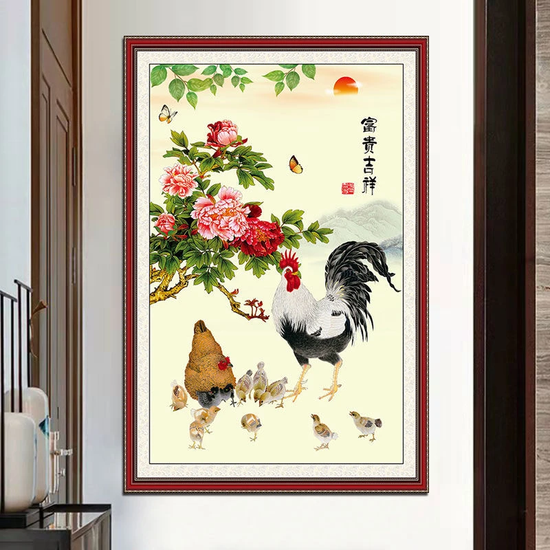 大公鸡贴墙画富贵吉祥图玄关风水画金鸡报晓挂画雄鸡家居装饰壁画