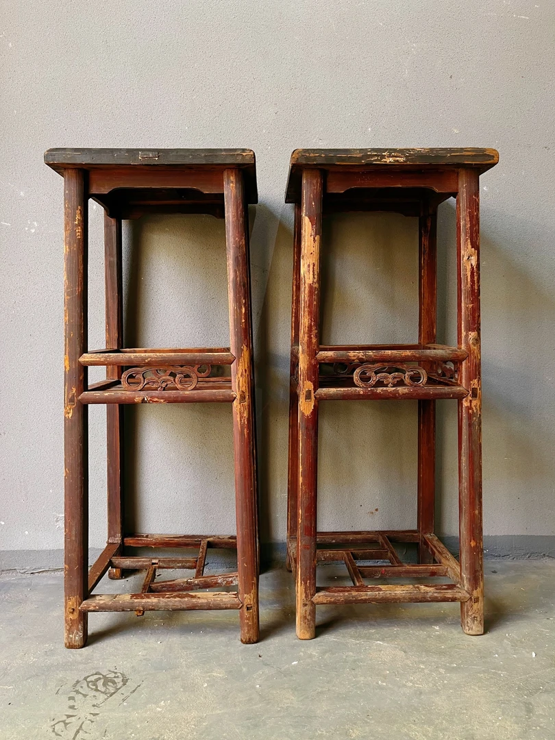 ZB-26 花几一对 原始皮壳 成套