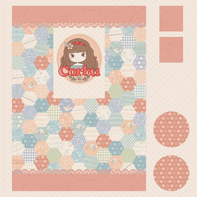 柯布定位布棉布2块小娃50*110cm指间鲁绣手工diy制作拼布