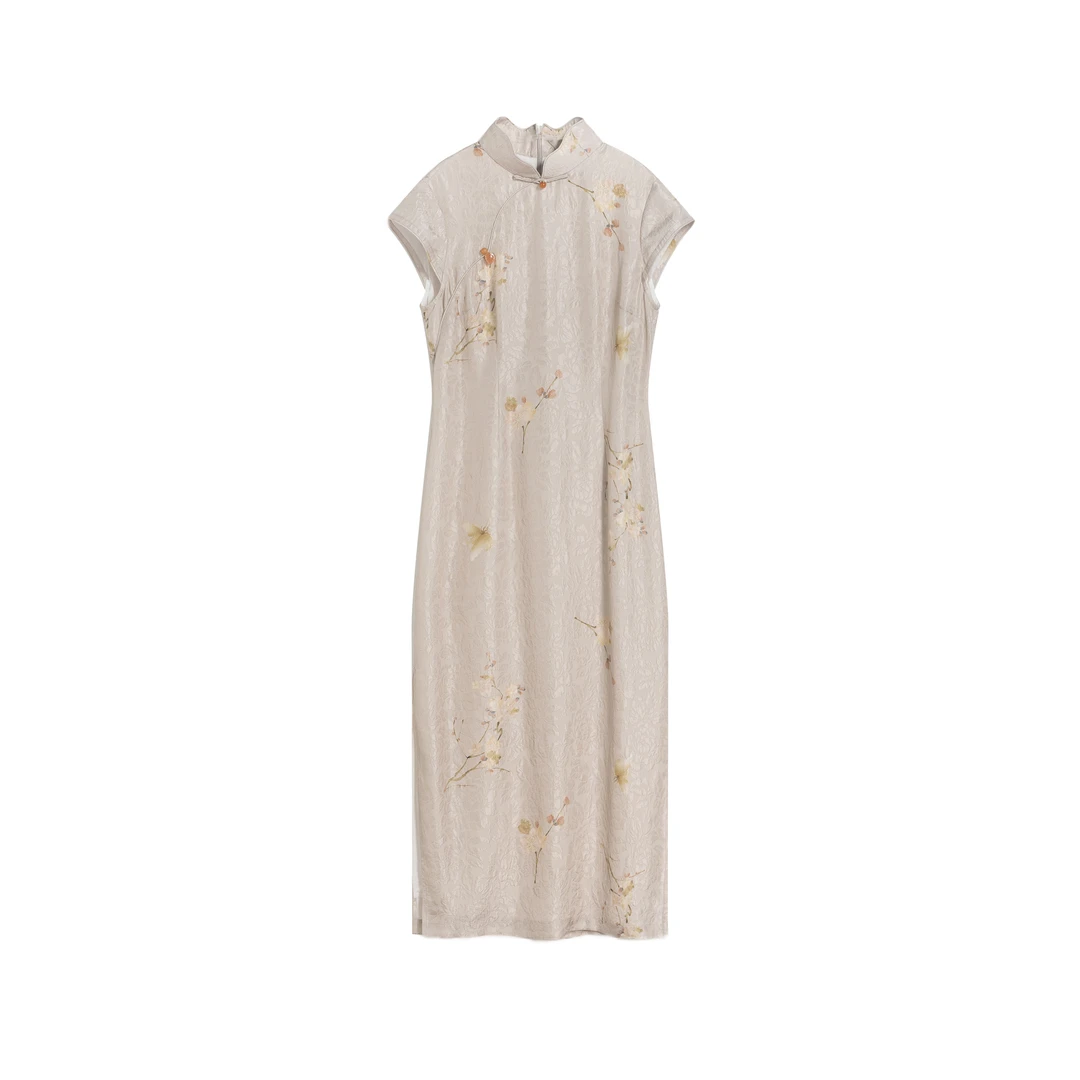 【素梅】非遗服饰新中式国风女装连衣裙桑蚕丝立领提花提花斜襟长裙