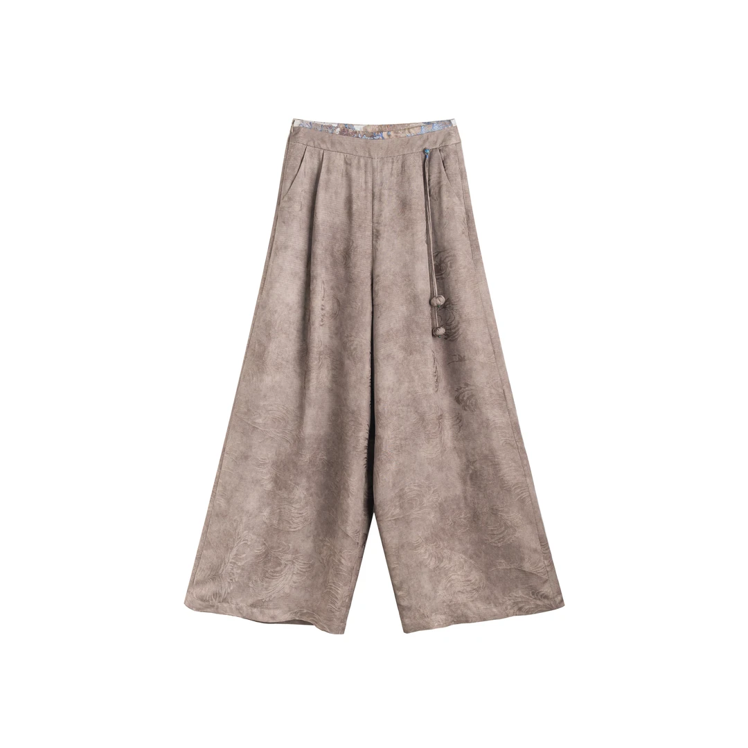 【鹿竹】新中式国风女装春秋纯色高级设计感女士阔腿裤