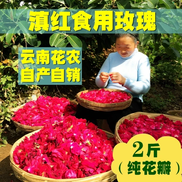 云南新鲜食用玫瑰滇红玫瑰鲜花瓣2斤装做花酱花醋花酒酵素纯露