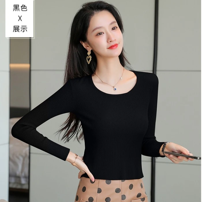 小个子短款针织衫女士圆领长袖薄款毛衣秋冬纯色百搭修身打底上衣