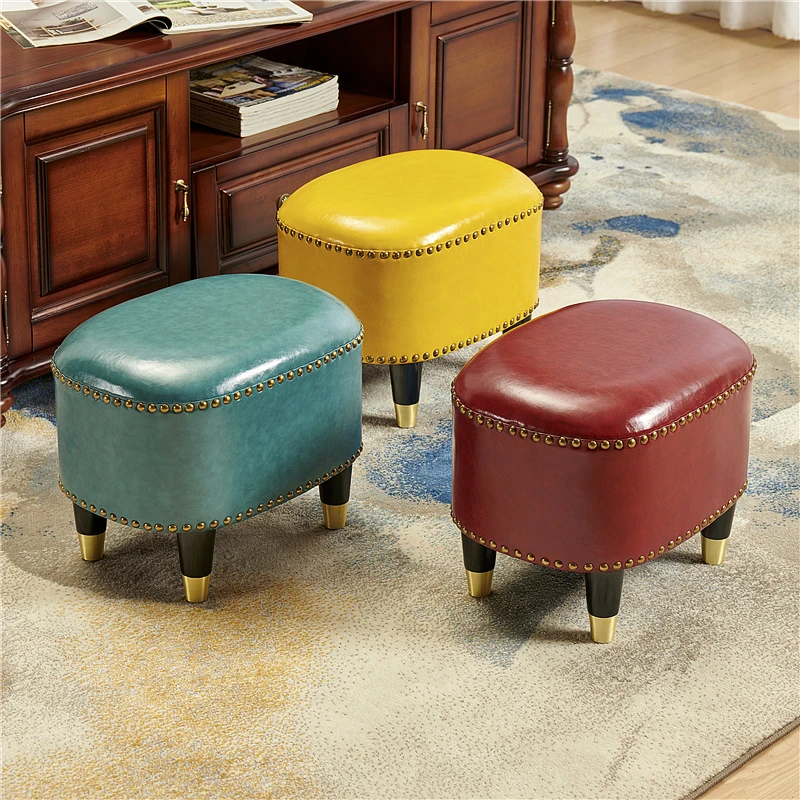 浪朵皮凳时尚创意沙发墩穿鞋凳家用儿童凳美式客厅换鞋凳椭圆矮墩