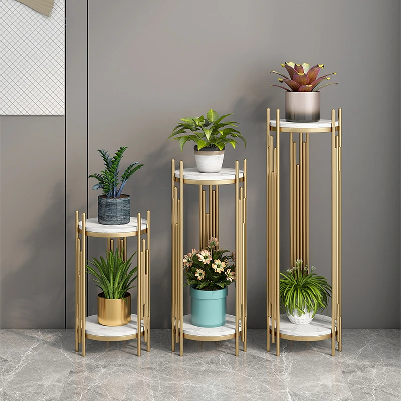 阳台客厅落地式铁艺花架置物架轻奢新款高端阶梯绿萝大理石花架子