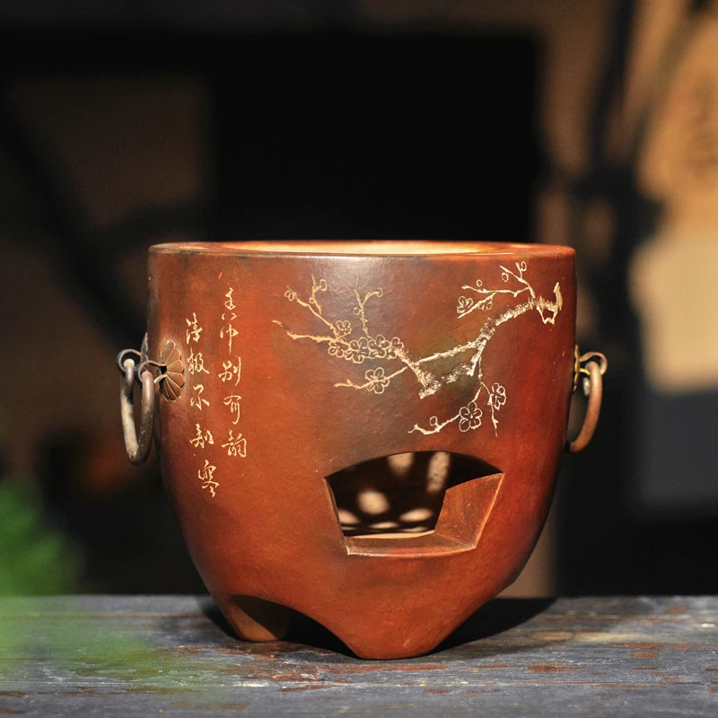 柴烧手工红泥小火炉炭炉煮茶炉风炉窑变铜提手耐高温大号副榜炉