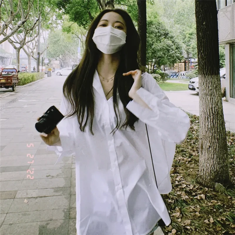 衬衫女2024春秋新款百搭经典韩国男友风宽松纯色长袖白色衬衫薄款