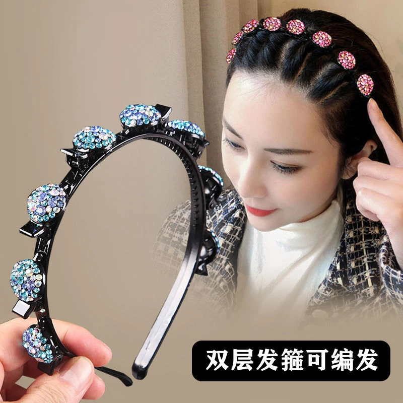 无金属亚克力发饰 小香风发夹头箍圆球水钻编发发箍