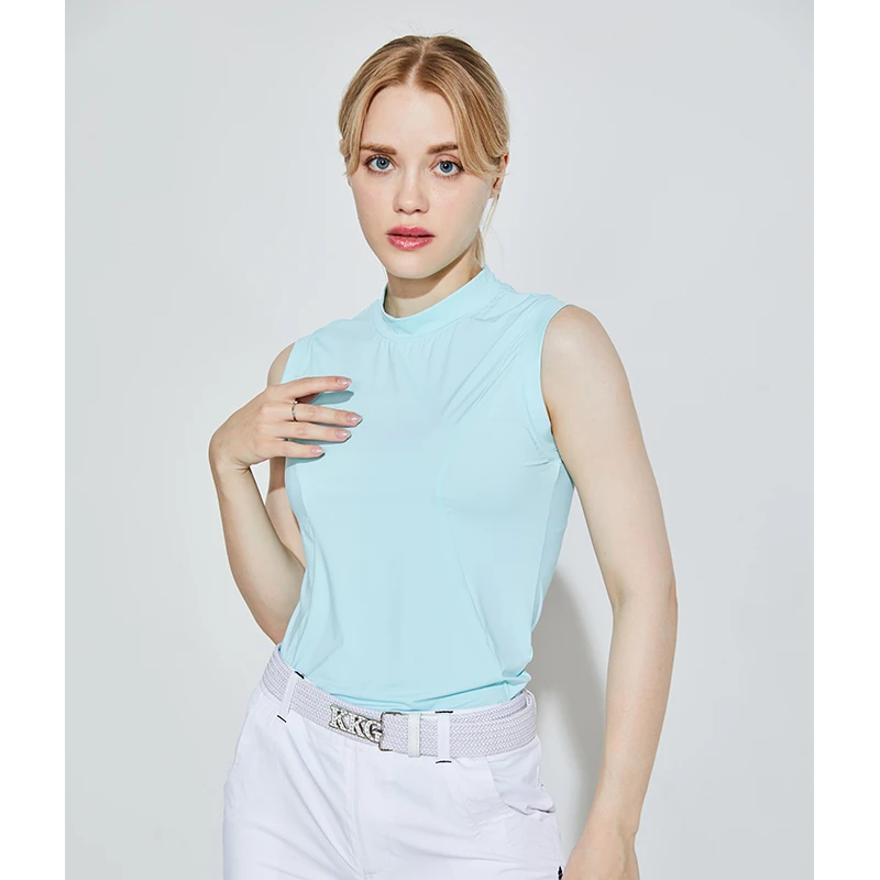 KISSKISSGOLF高尔夫女装镂空无袖T恤运动休闲透气速干小高领T恤夏