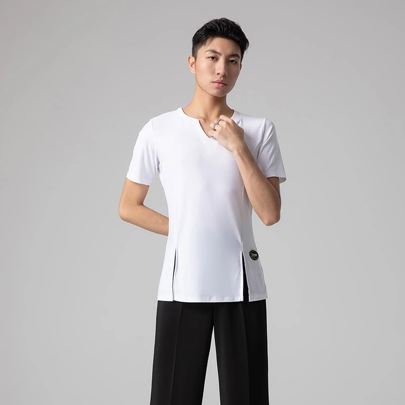 艺尚舞拉丁舞练功服男国标舞短袖V领T恤春夏广场舞蹈上衣1589